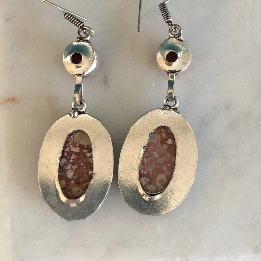925 Sterling Norina Jasper & Red Coral Drop Dangle Earrings